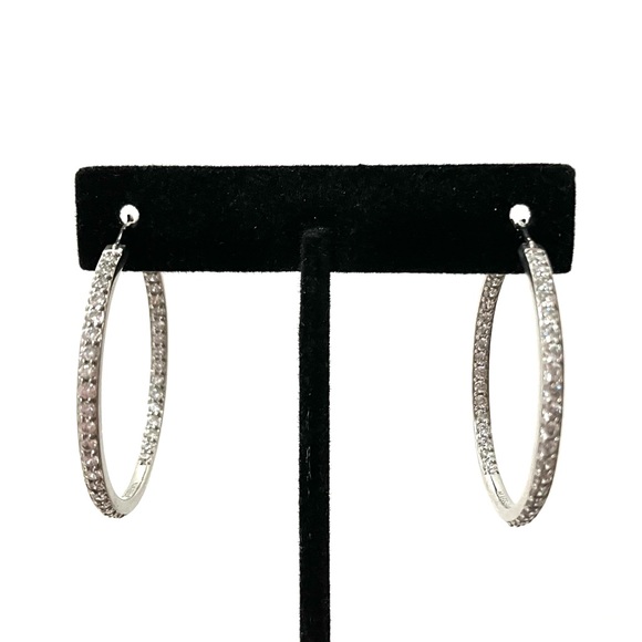 Sterling Silver 925 CZ Inside Out Hoop Earrings - Picture 2 of 11